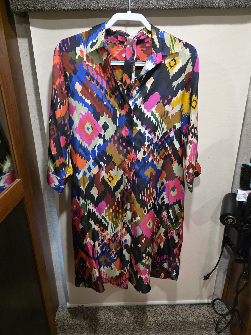 Vilagallo Silk Vibrant Ikat Shirt Dress